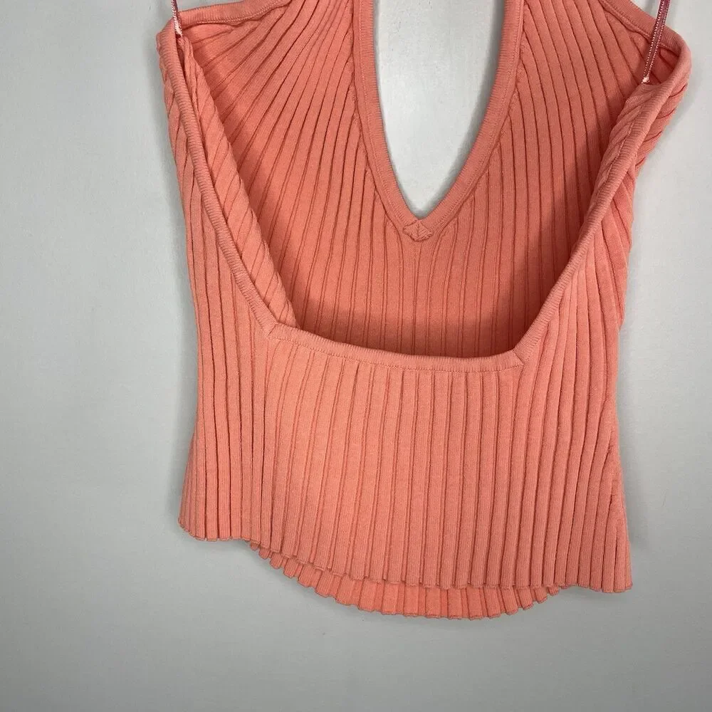 GAUGE81 Moura Plunge Top Women Small Ribbed Knit Halter Orange Viscose Blend - Picture 11 of 15